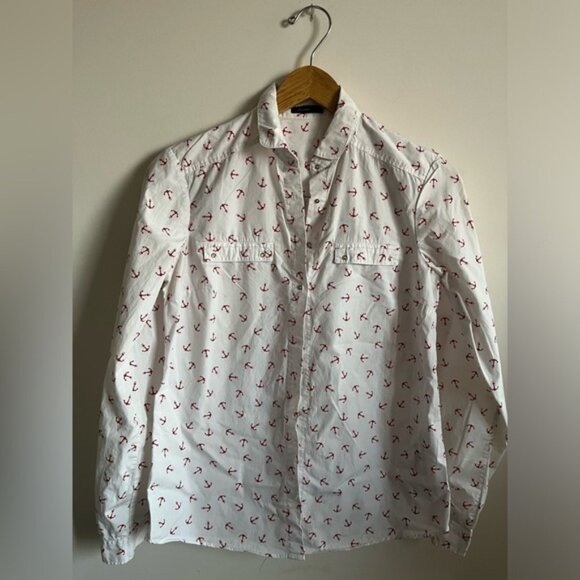 Massimo Dutti Anchor Nautical Button-down Cotton Shirt Women’s - Picture 1 of 7